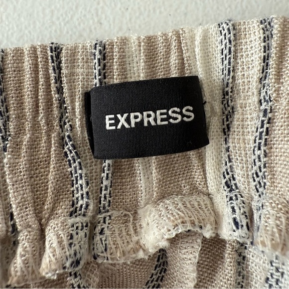 Express Linen Blend High Rise Striped Wide Leg Pants Blue Ivory Beachy Lounge XL - Picture 6 of 8
